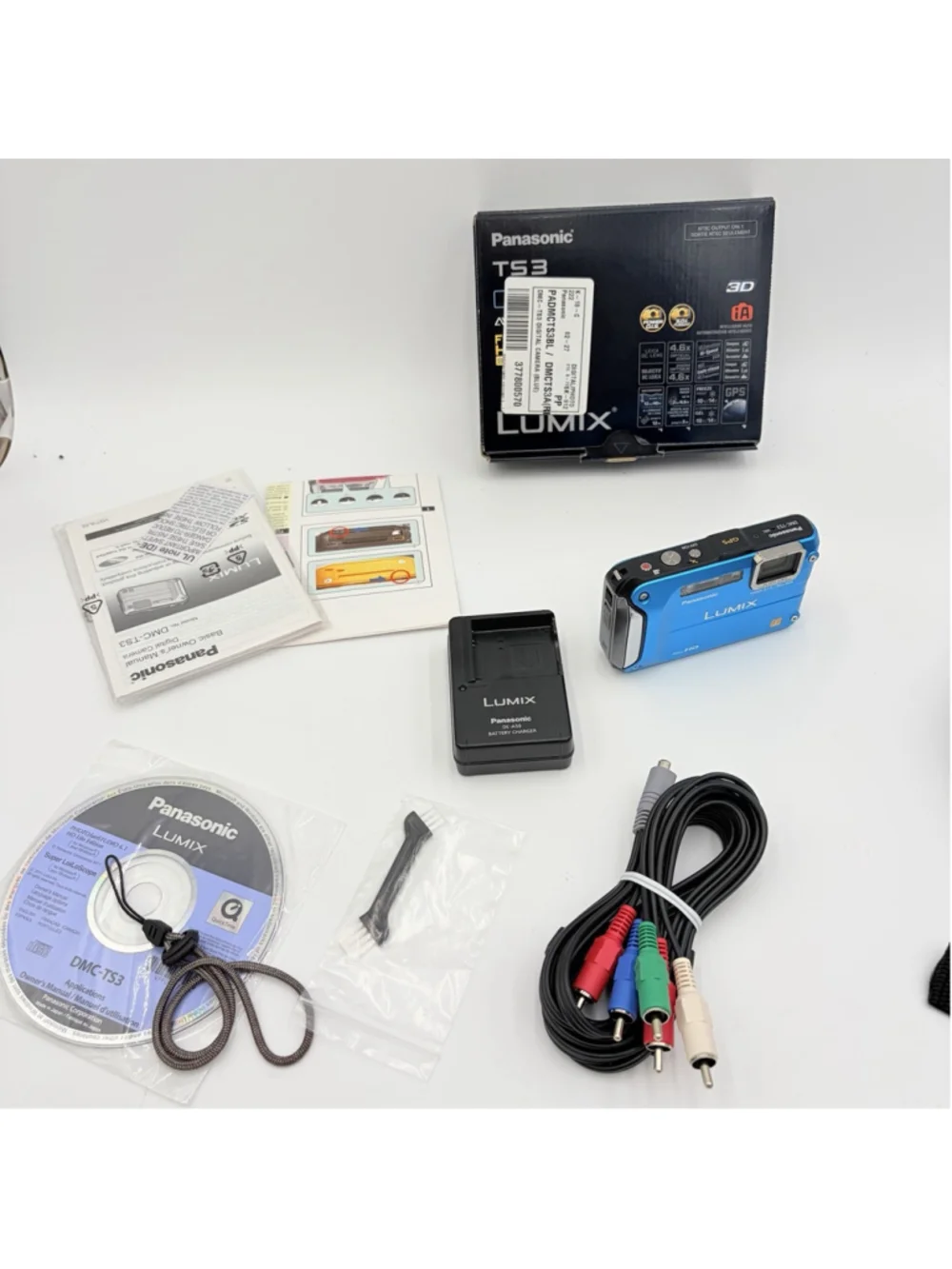 PANASONIC LUMIX DMC-TS3 Blue 12.1MP GPS Waterproof Camera Tested Bundle